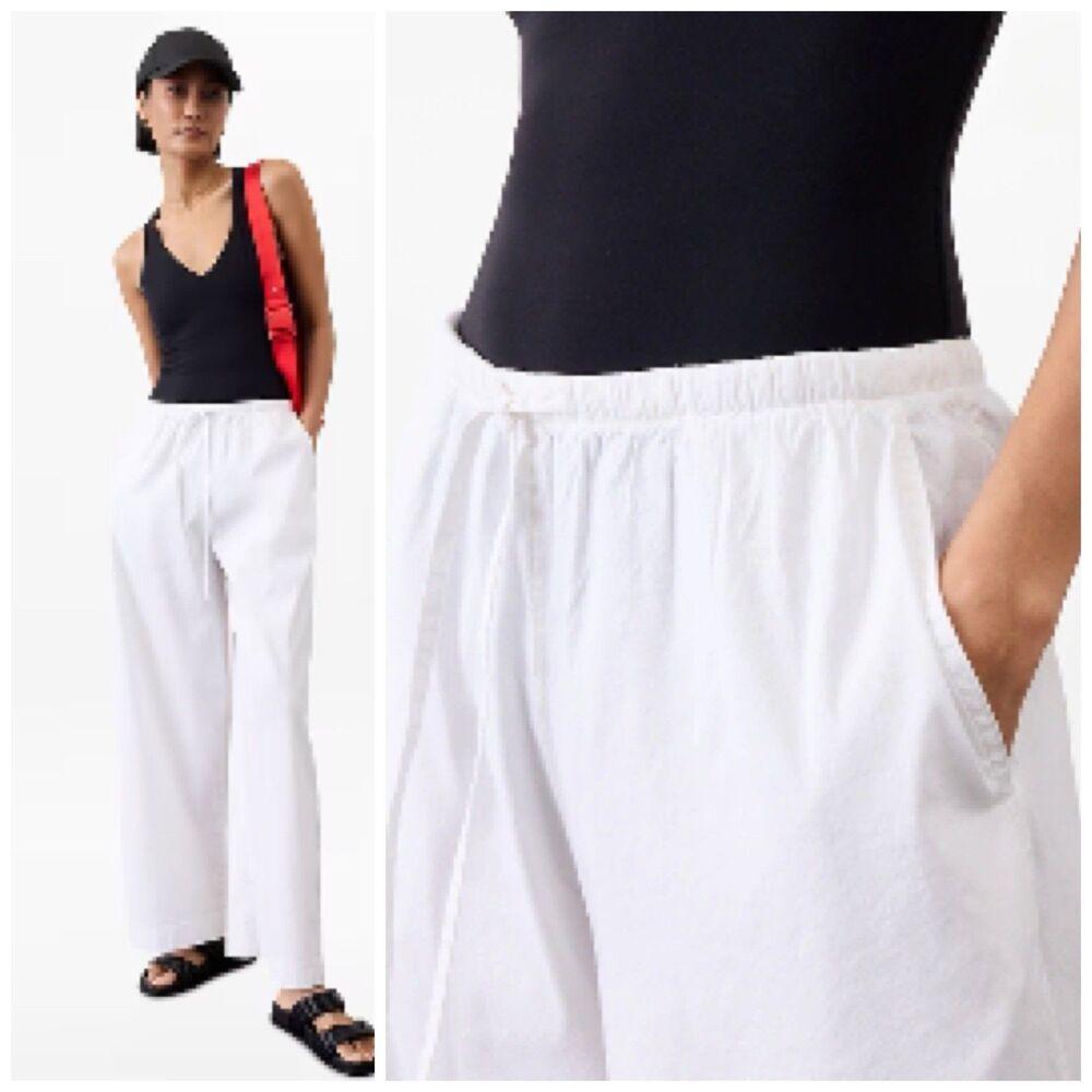 Athleta Paradise Wide Leg Pant White Linen Blend - Picture 6 of 15